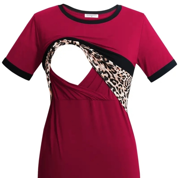 Maternity Women's Casual Stitching Leopard Print T-shirt For Postpartum - Picture 1 of 9